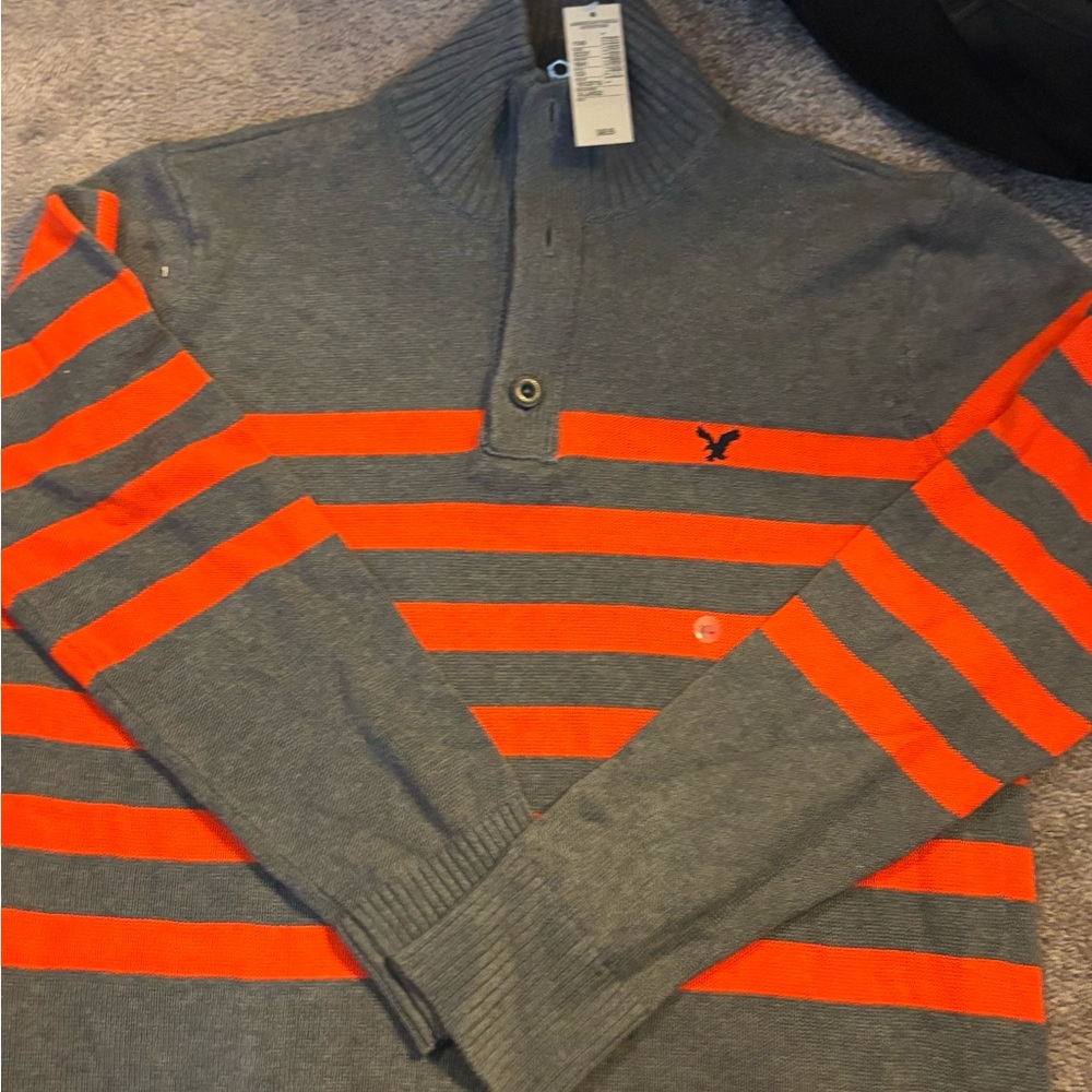 American Eagle Outfitters Gray and Orange Zip-Up Sweater